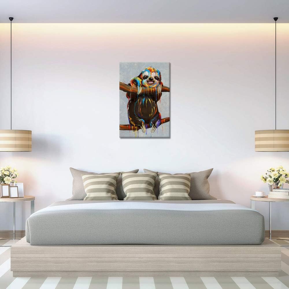 24x36 inches Colourful Sloth Canvas Wall Art Painting Print Q65616