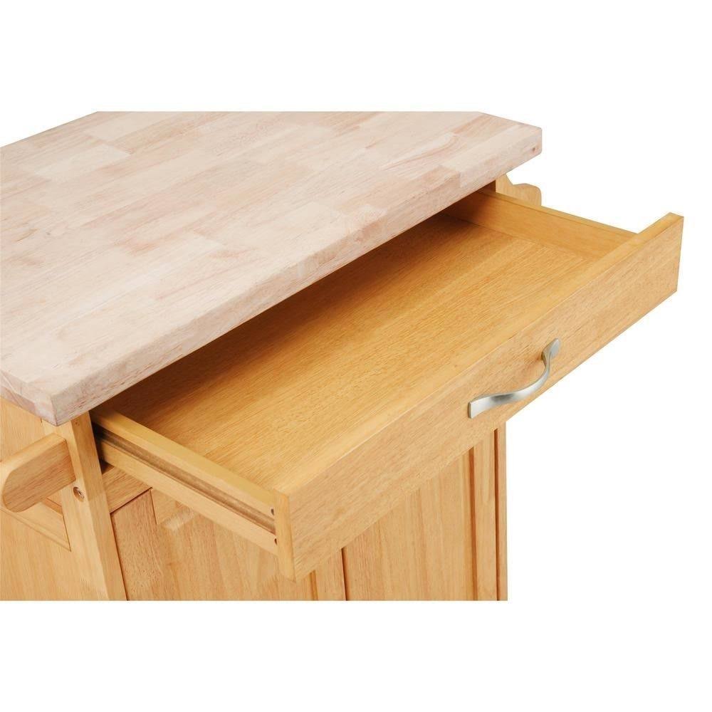 Natural Kitchen Island Cart with Solid Wood Top and Drawer D114