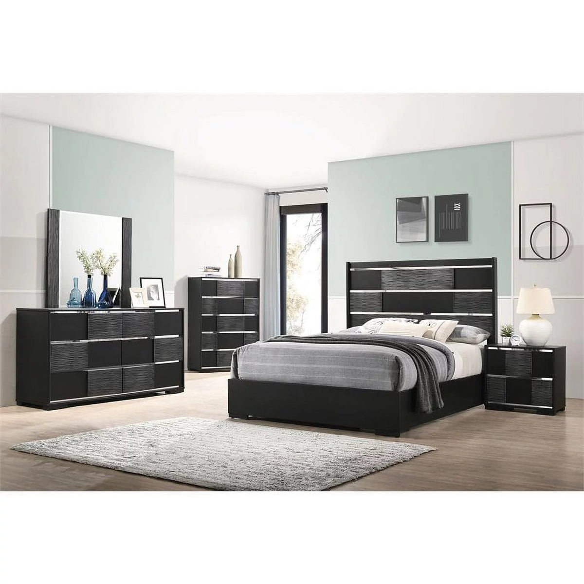5-piece Eastern King Panel Bedroom Set Black V409597