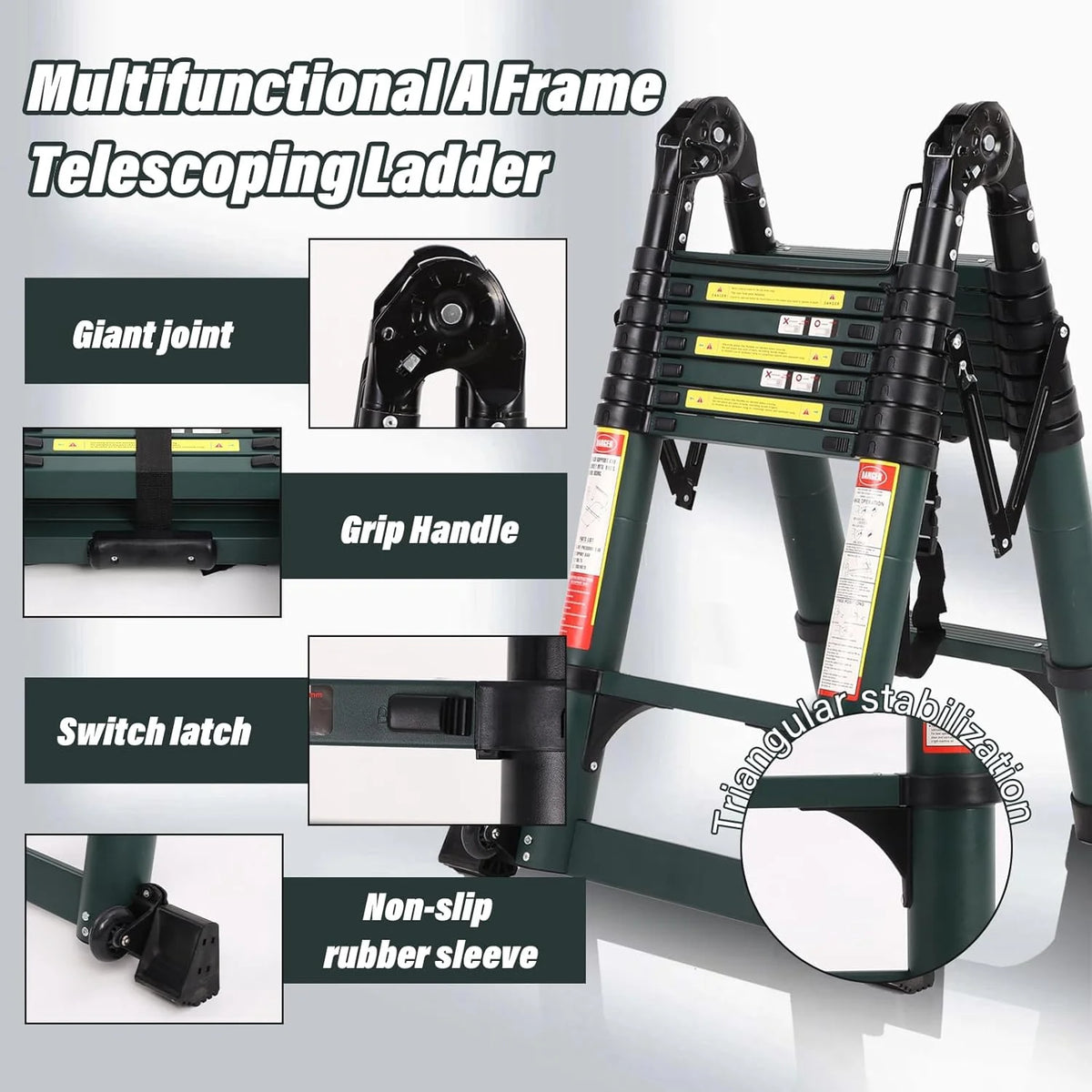 16.5FT Telescoping Aluminum Ladder with Tool Platform and Wheels O6799