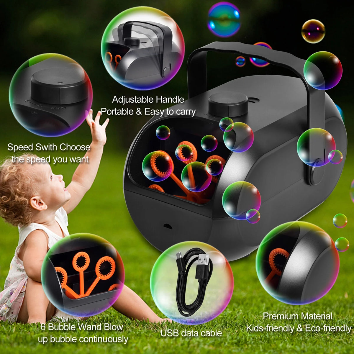 Bubble Machine Portable Bubble Maker 4800+ Bubbles Per Minute T67960