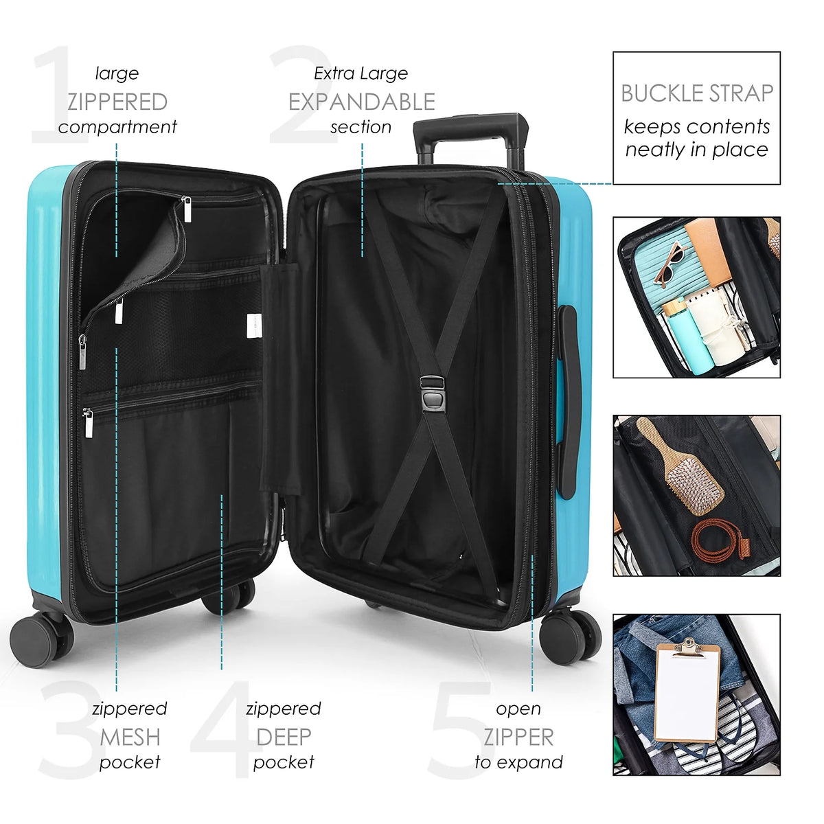 20 inch Hardside Expandable Carry-On Luggage with Front Pocket K7953