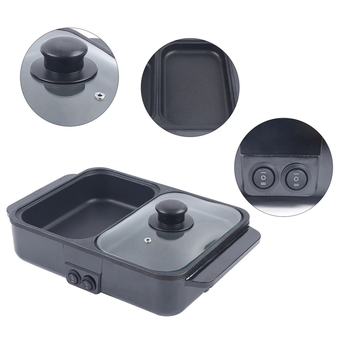 2 In 1 Electric Barbecue Grill Hot Pot Non-Stick Pan V319