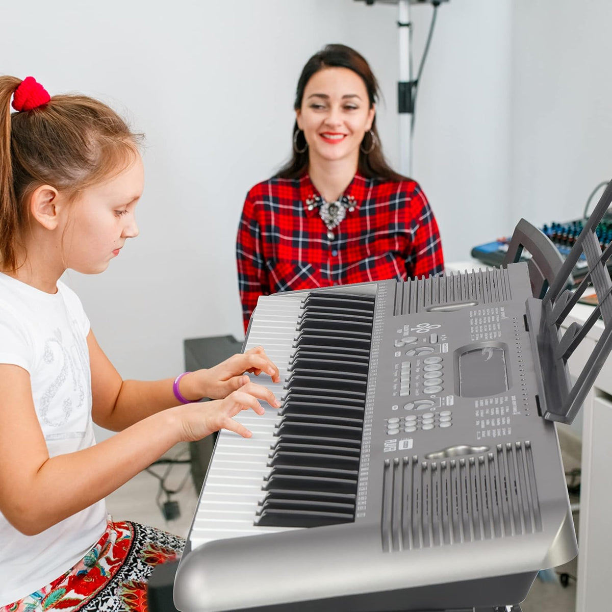 61 Key Portable Digital Keyboard Piano with Stand, Built In Speakers, Microphone and Music Sheet Stand W63416