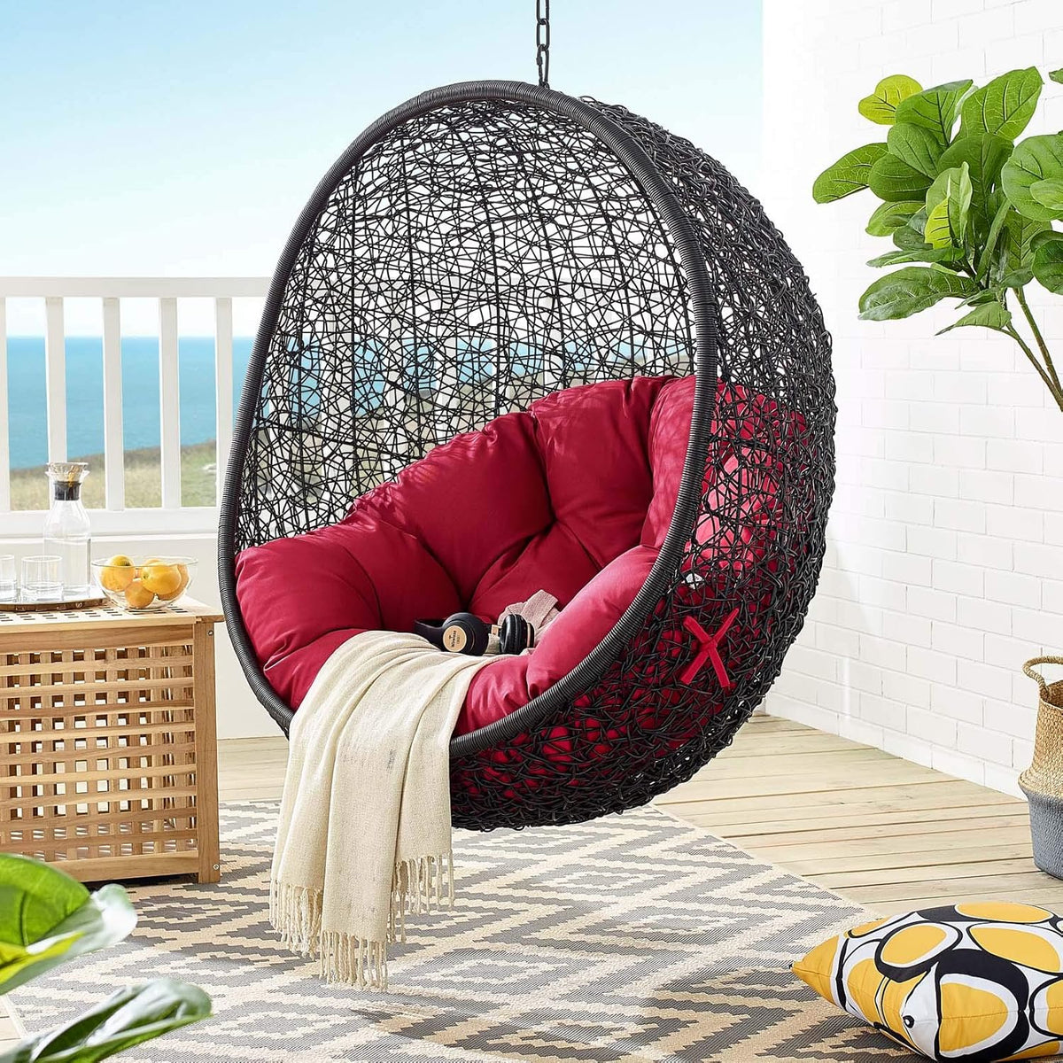Black White Outdoor Patio Lounge Chair K595947