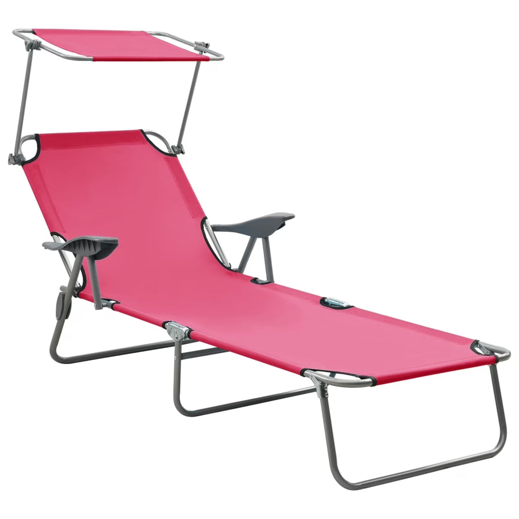 Pink Steel Sun Lounger with Canopy X598