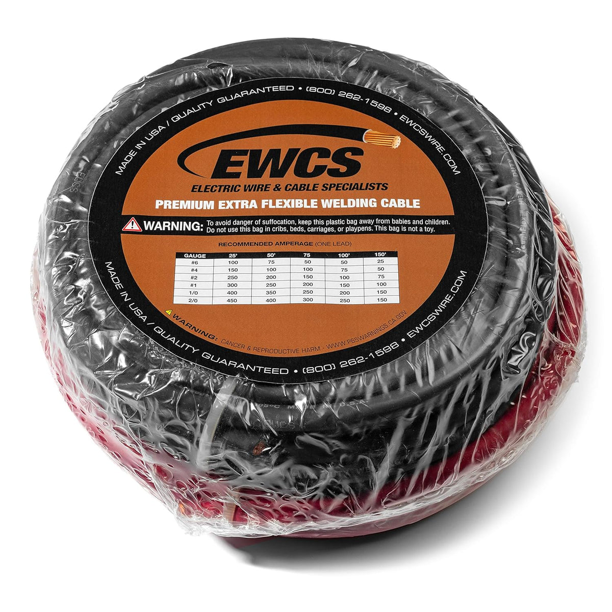 1/0 Gauge 25 Feet Black + Red Welding Cable D334937
