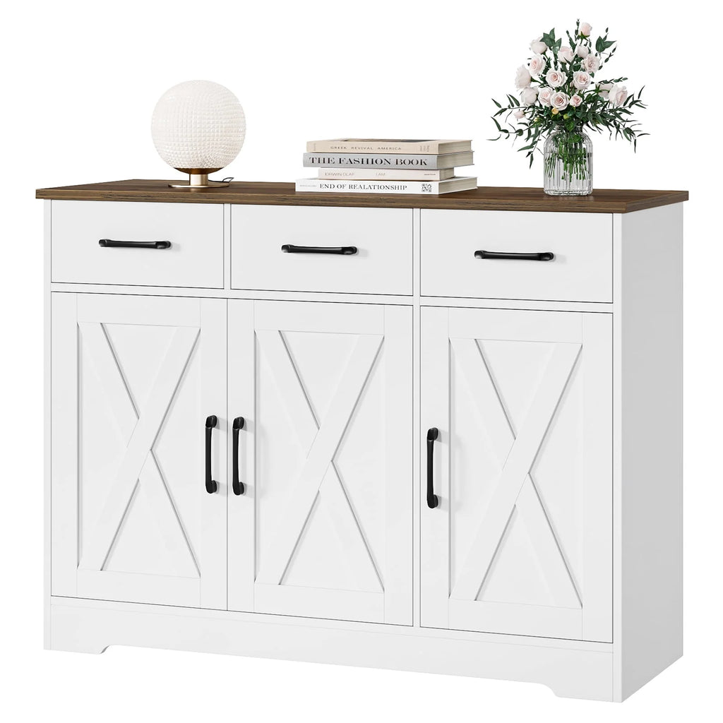 White 3 Drawer Kitchen Buffet Sideboard Cabinet with Adjustable Shelf D381