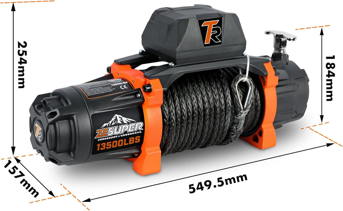 12V 13500 lb Load Capacity Electric Winch with Synthetic Rope and Wireless Remote J852