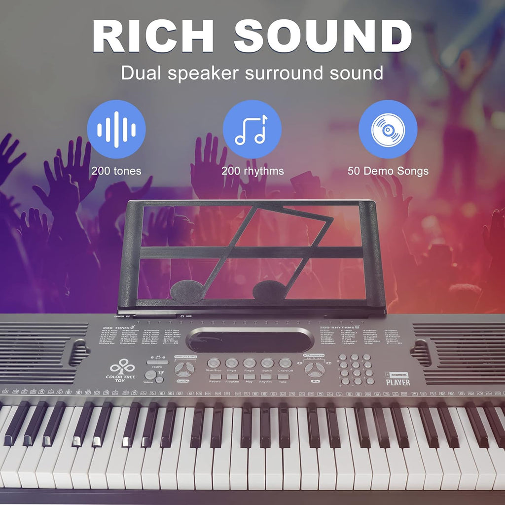 61 Key Portable Digital Keyboard Piano with Stand, Built In Speakers, Microphone and Music Sheet Stand W63416