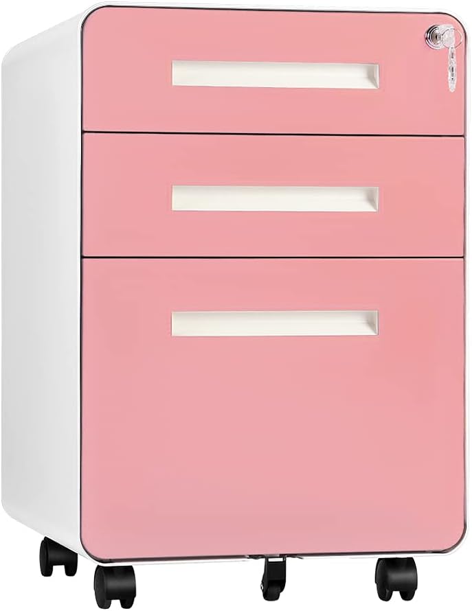 3 Drawer Mobile Metal File Cabinet with Lock (Black) L334937