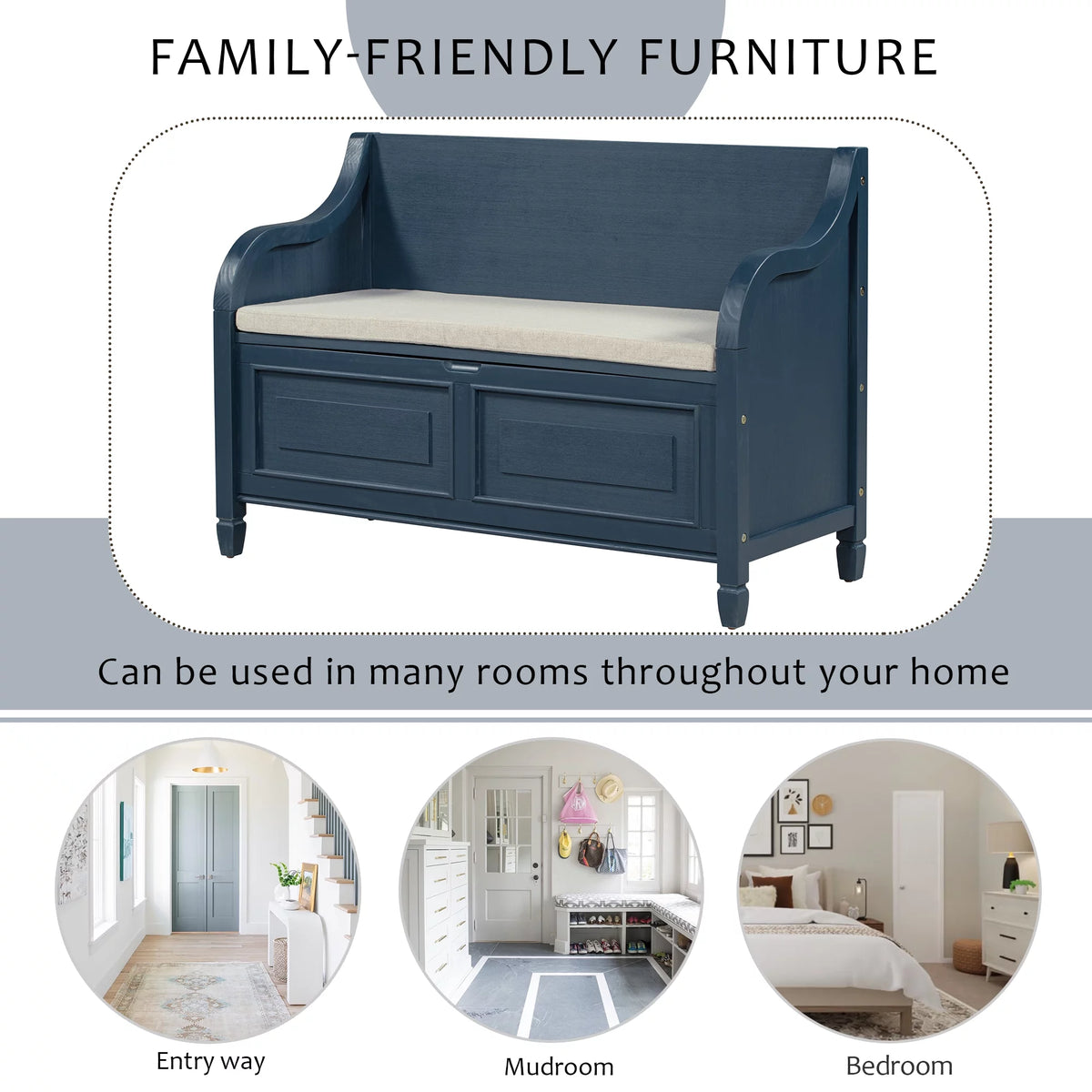 Blue Storage Bench with Hidden Storage H8207