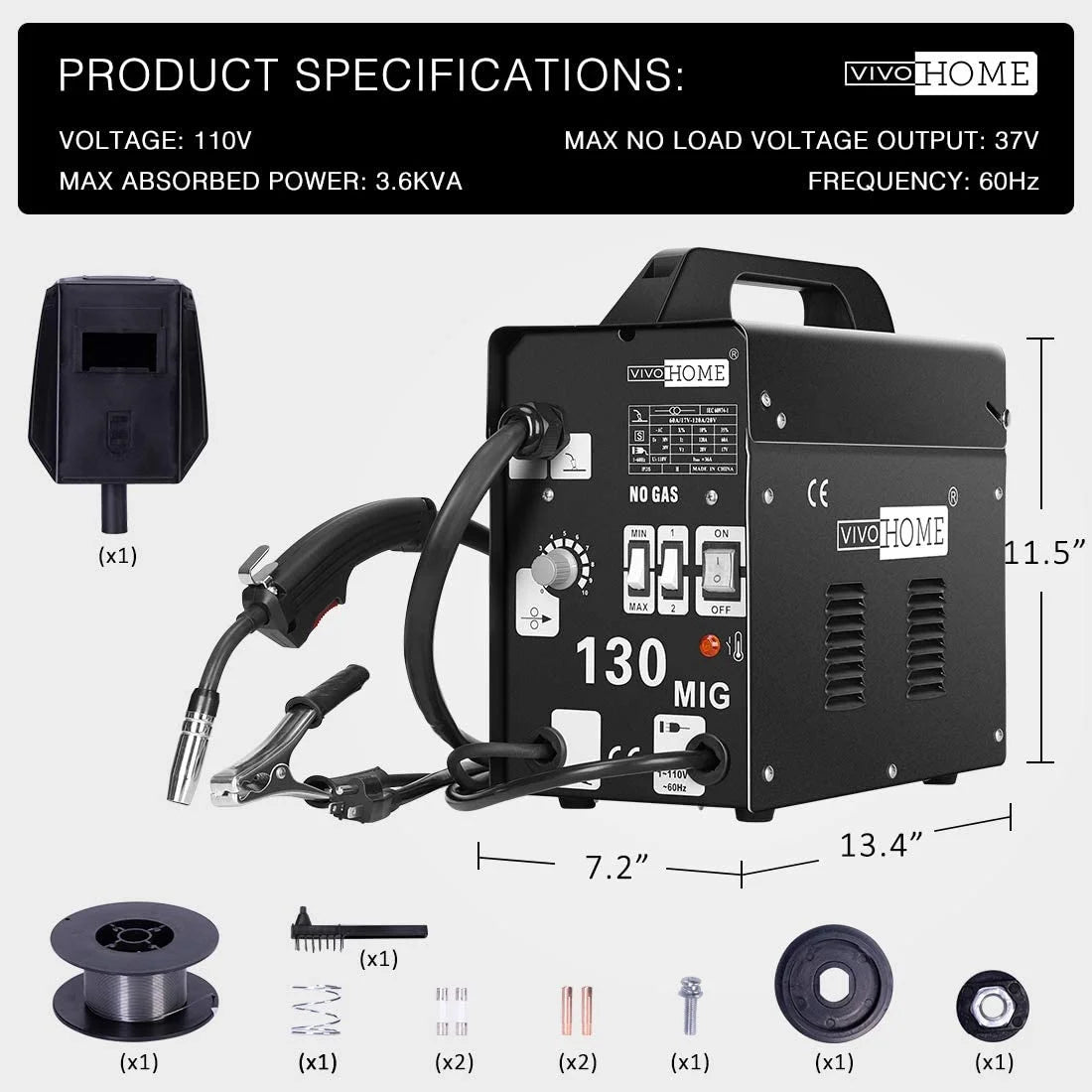 Portable No Gas MIG 130 Welder Machine 110V Black V6842