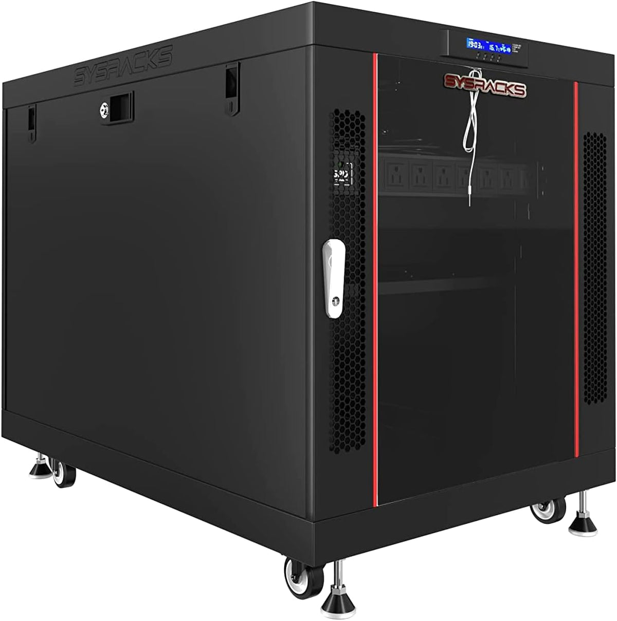 15U 35 inch Deep Server Rack Cabinet Enclosure with Cooling Fans, LCD Screen, Thermostat, PDU, Casters, Shelf D6706