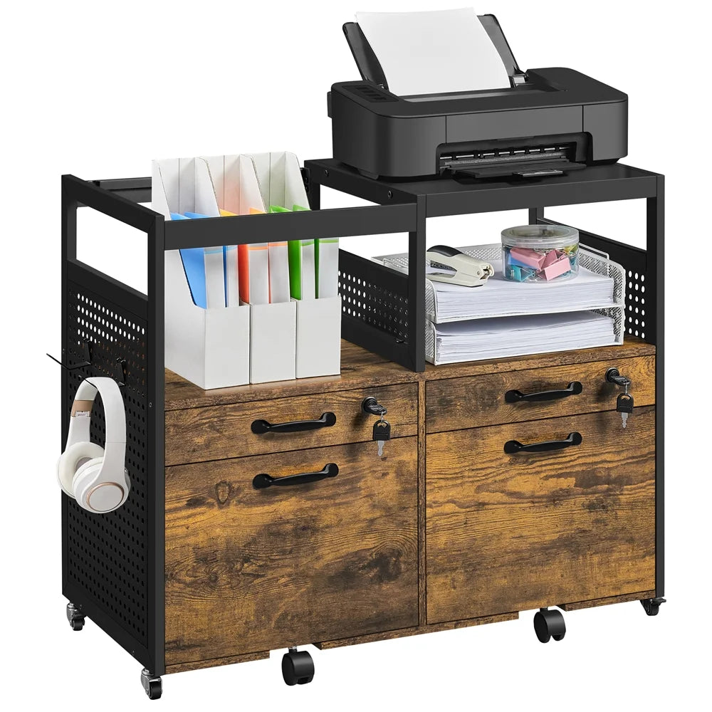 Rustic Brown Rolling Lateral File Cabinet D378