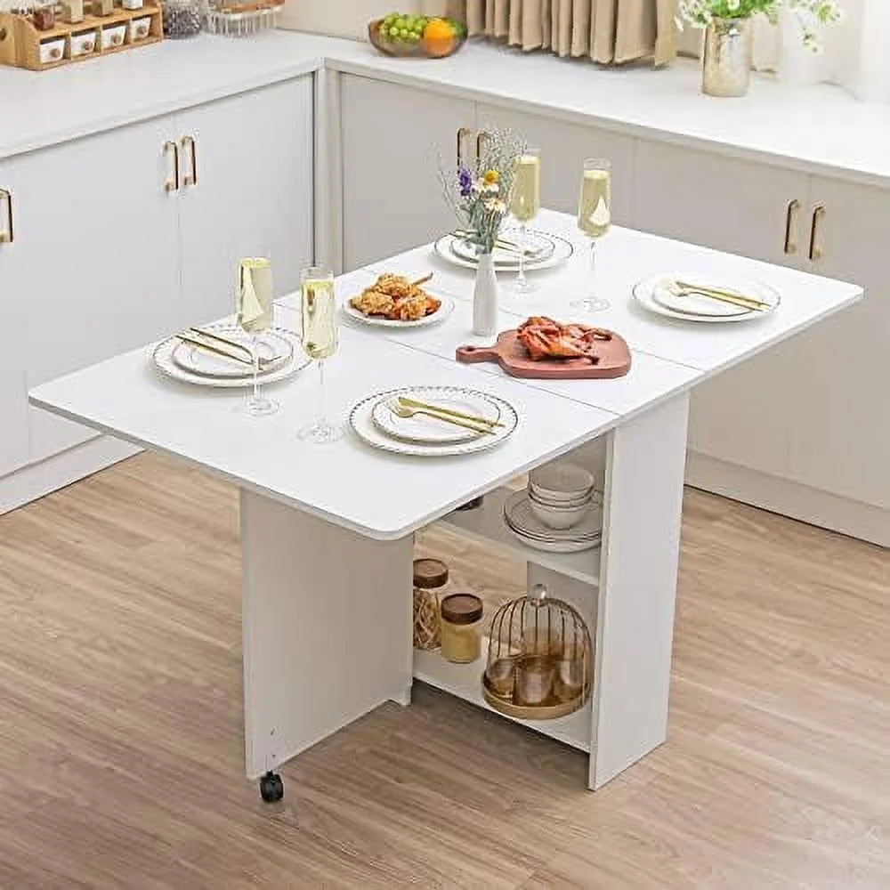 White Marble Folding Dining Table with Racks W291664
