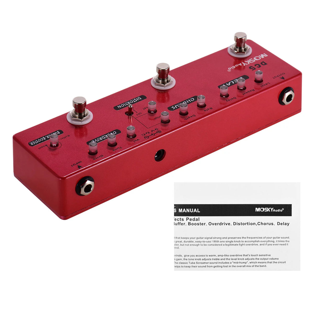 6-in-1 Multi-Effects Guitar Pedal with Delay, Chorus, Distortion, Overdrive, Booster, Buffer C46796