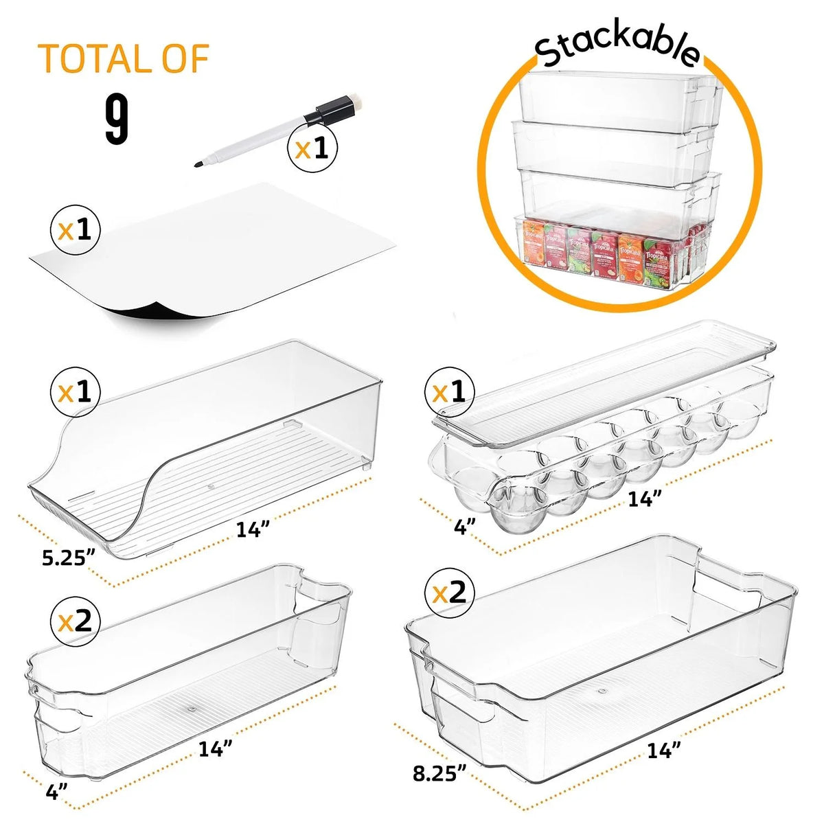 Clear 9 Piece Set Stackable Storage Bins E9415