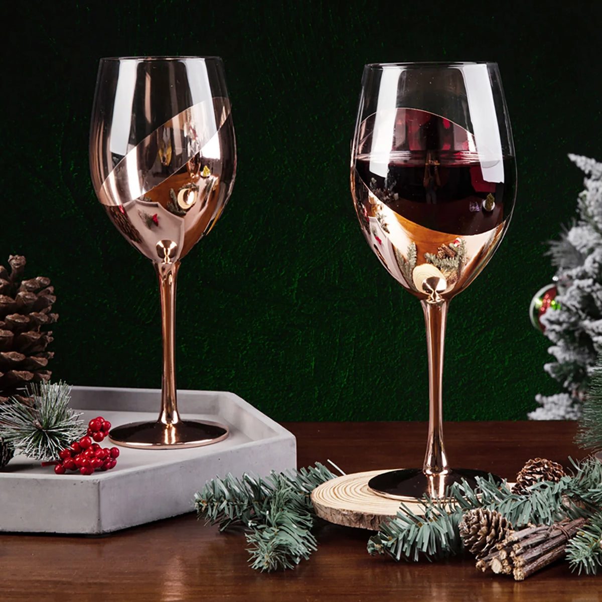 Set of 6 Stemmed Copper-Toned Glasses Q51017