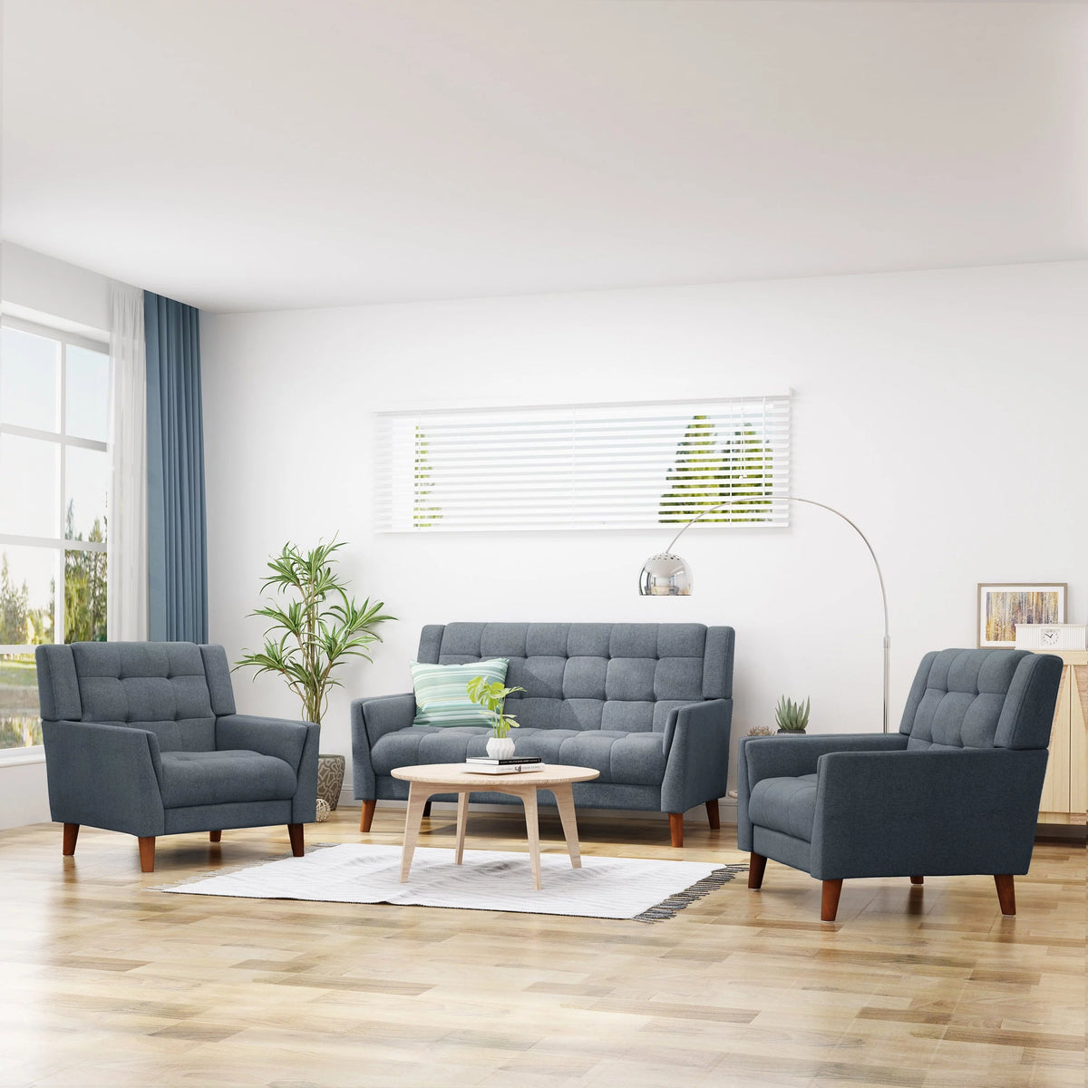Dark Grey Fabric Arm Chair and Loveseat Set N419