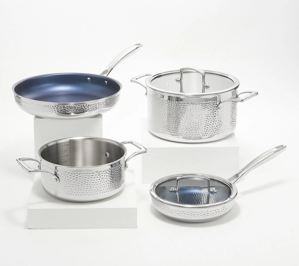 6-Pc Tri-Ply Hammered Stainless Steel Cookware Set E721