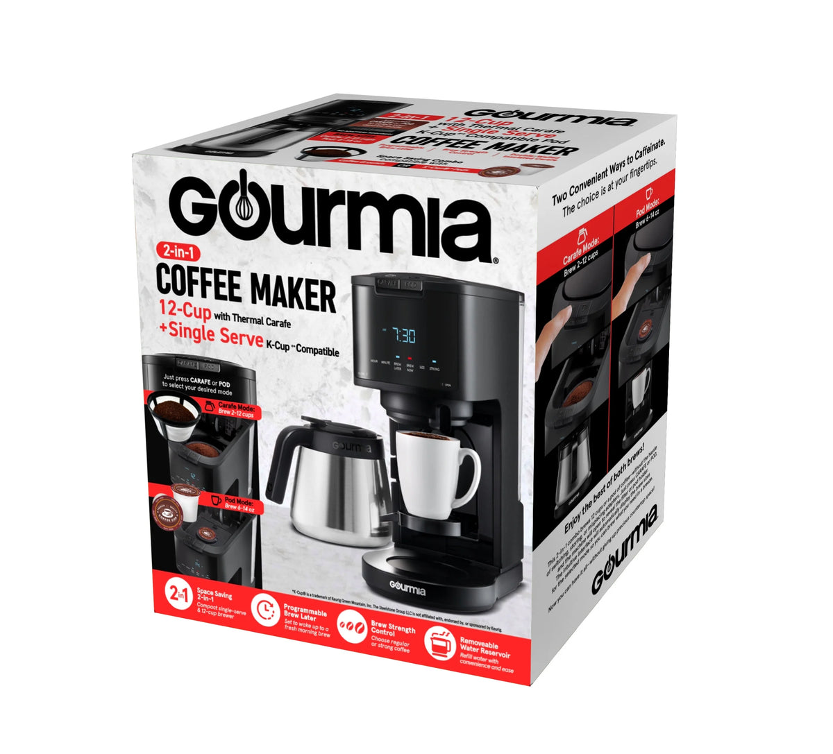Single Serve + 12 Cup Drip Coffee Maker Thermal Carafe T2254