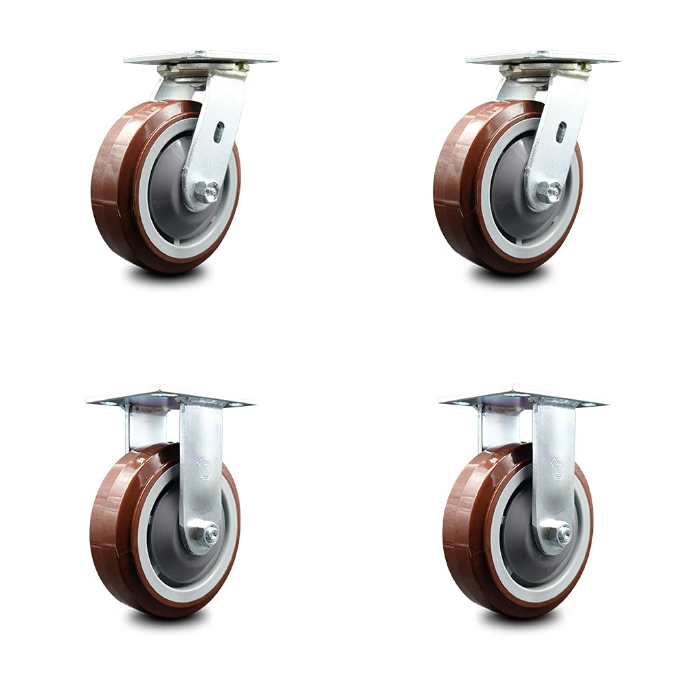 6 Inch Maroon Polyurethane Swivel Caster with Plastic Thread Guards, Pack of 2 P830
