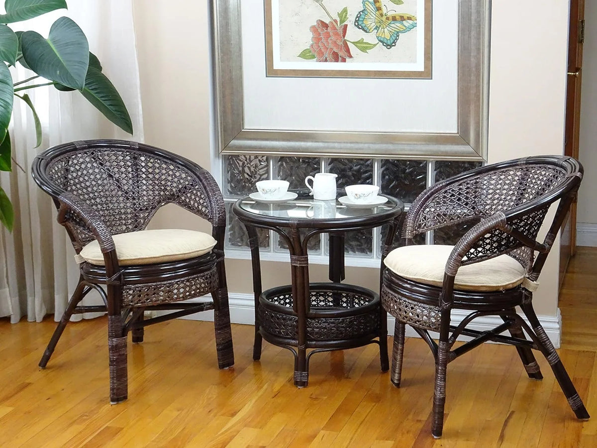 Round Rattan Wicker Coffee Table with Glass Top Y353
