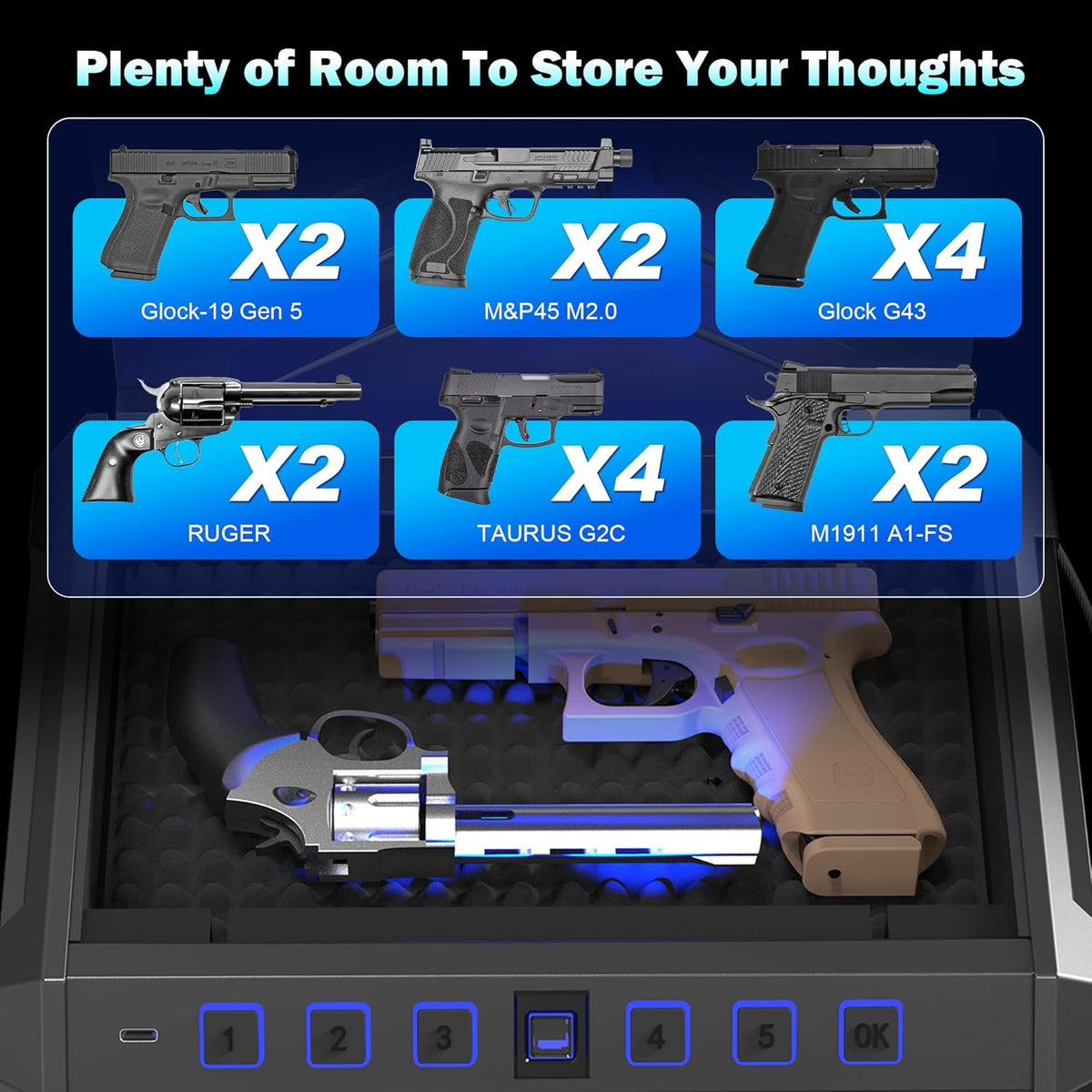 All Metal Quick-Access Pistol Safe with Fingerprint Lock and Key Pad I709082