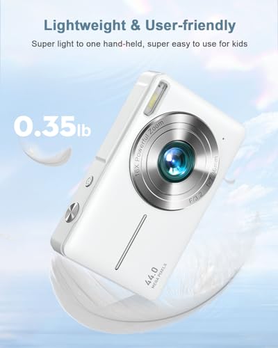 FHD 1080P Point and Shoot Kids Camera with 32GB Card, 2 Batteries, 16X Zoom Anti Shake Date Stamp, Pink X53536