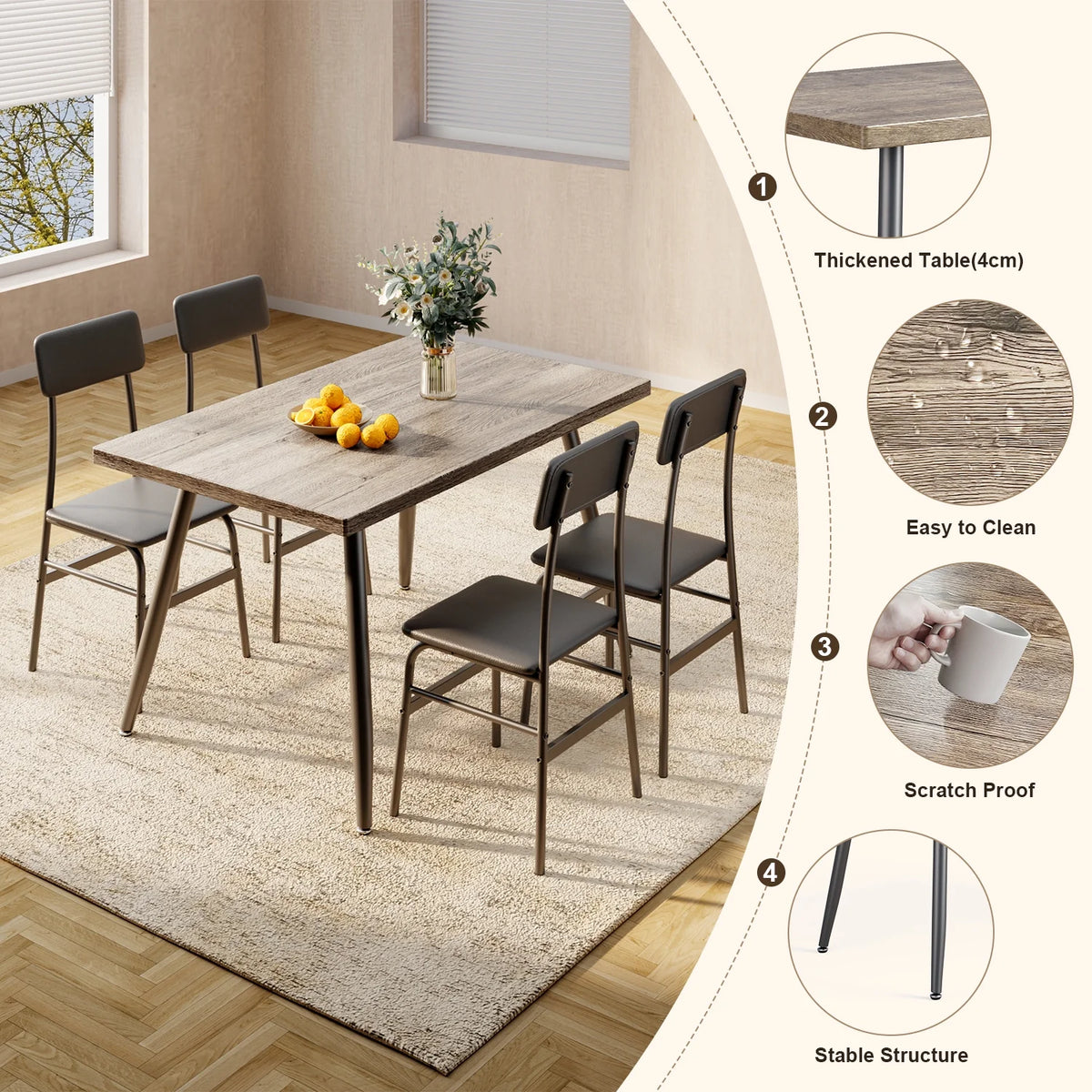 Dining Table Set for 4 Gray E1597