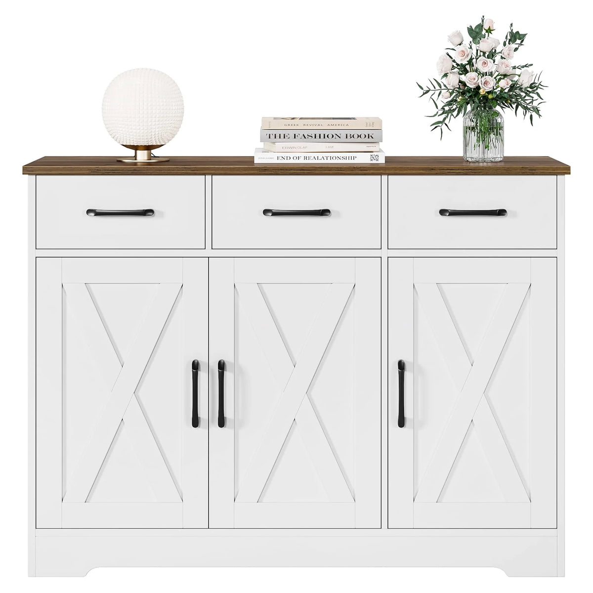 White 3 Drawer Kitchen Buffet Sideboard Cabinet with Adjustable Shelf D381