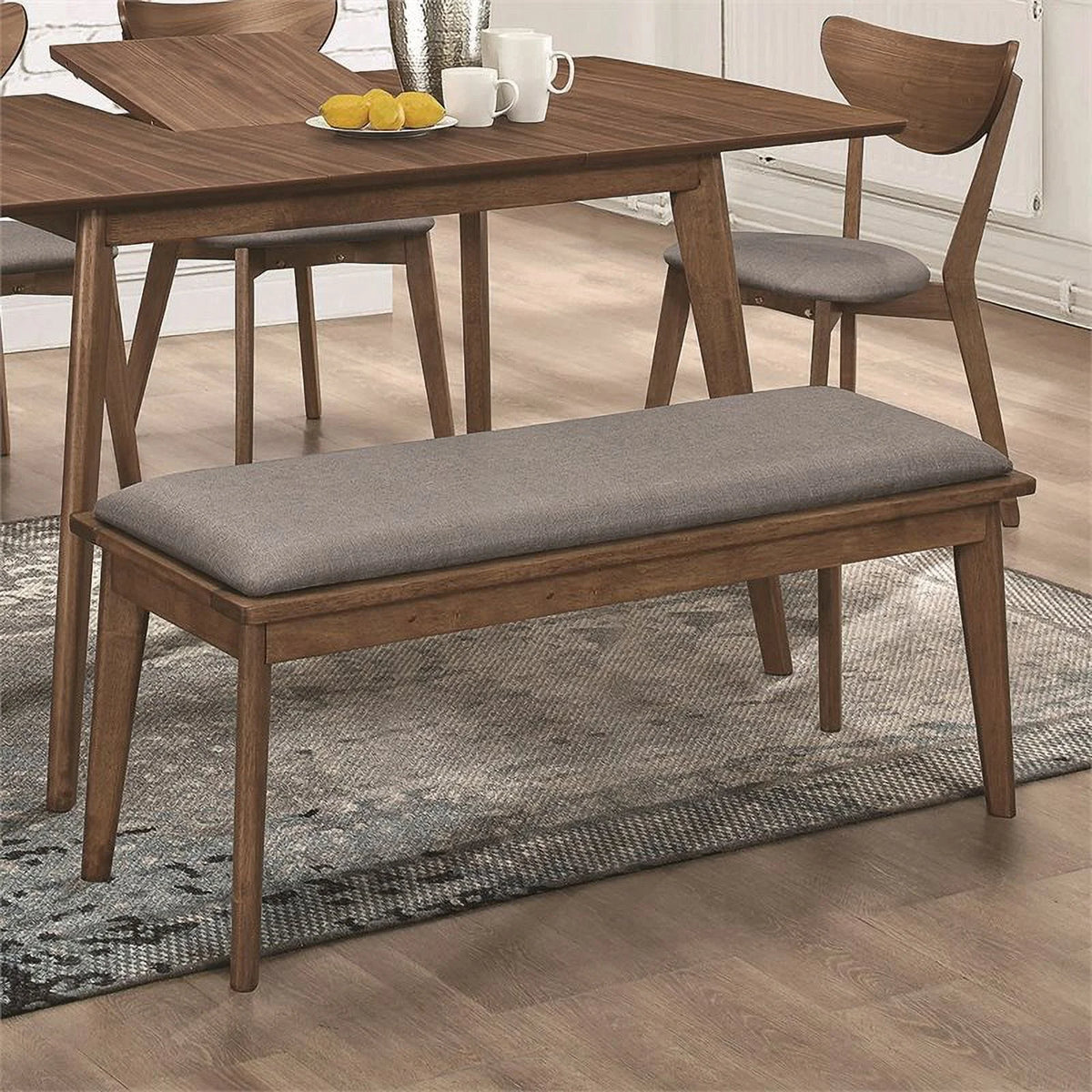 Grey and Natural Walnut Upholstered Dining Bench Y53800