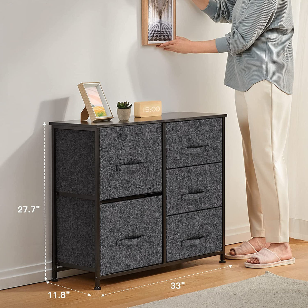 5 Drawer Fabric Storage Dresser with Wood Top W999773