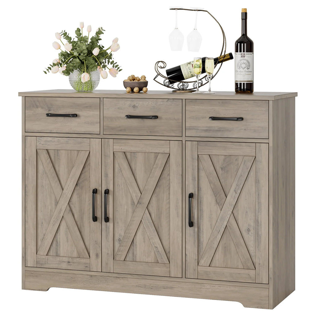 White 3 Drawer Kitchen Buffet Sideboard Cabinet with Adjustable Shelf D381