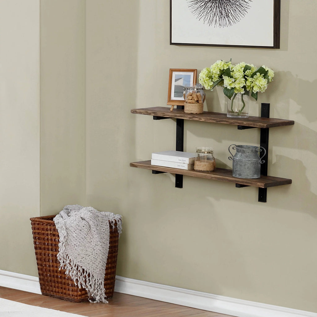 36"W Metal and Solid Wood Wall Shelf A1202