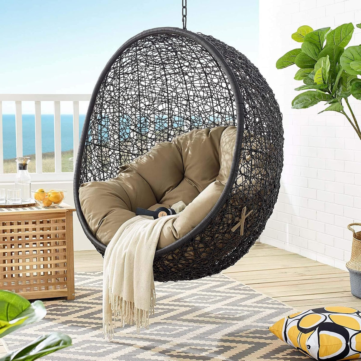 Black White Outdoor Patio Lounge Chair K595947