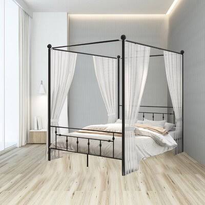 Black Steel Canopy Bed with Headboard U4038