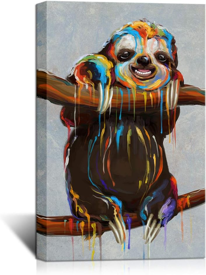 24x36 inches Colourful Sloth Canvas Wall Art Painting Print Q65616