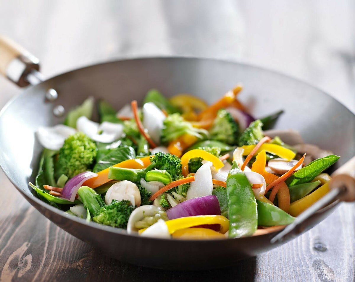 14-inch Carbon Steel Lidded Wok Stir Fry Pan Set P2741