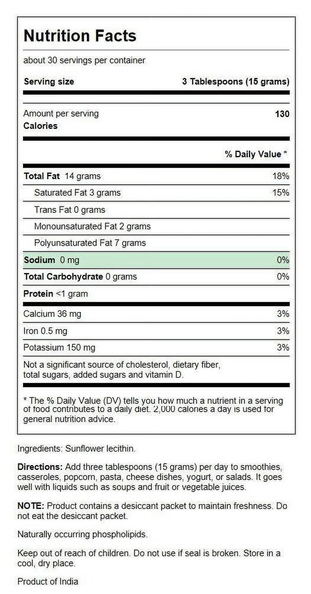 Sunflower Lecithin Powder 16 oz U832536