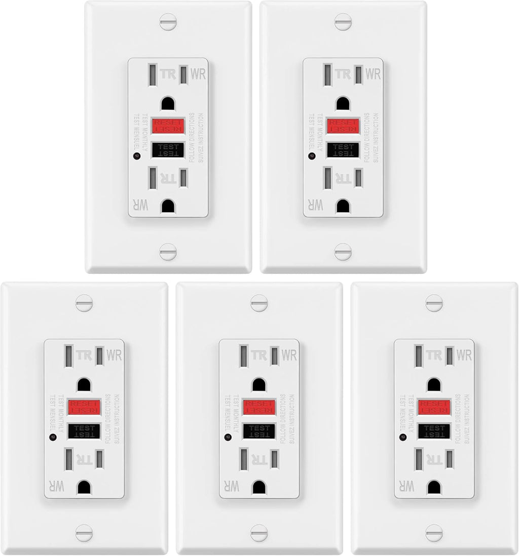 5 Pack White GFCI Outlet with Wall Plate V4551