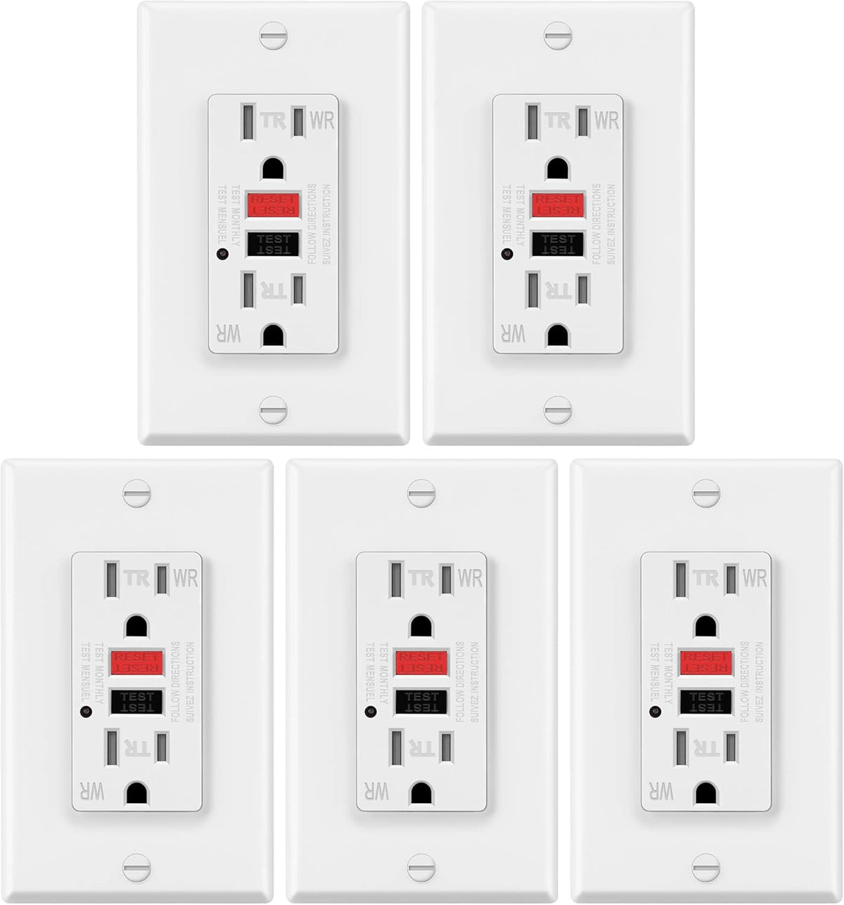 5 Pack White GFCI Outlet with Wall Plate V4551