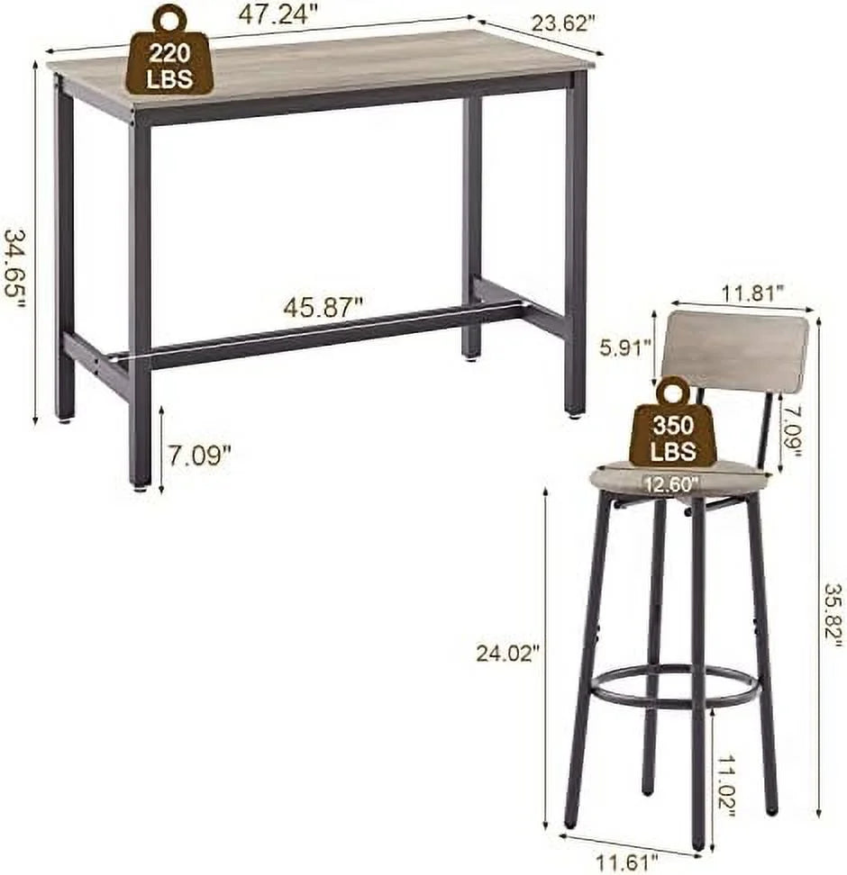 3-Piece Round Bistro Pub Dining Table and Chairs Set U242804
