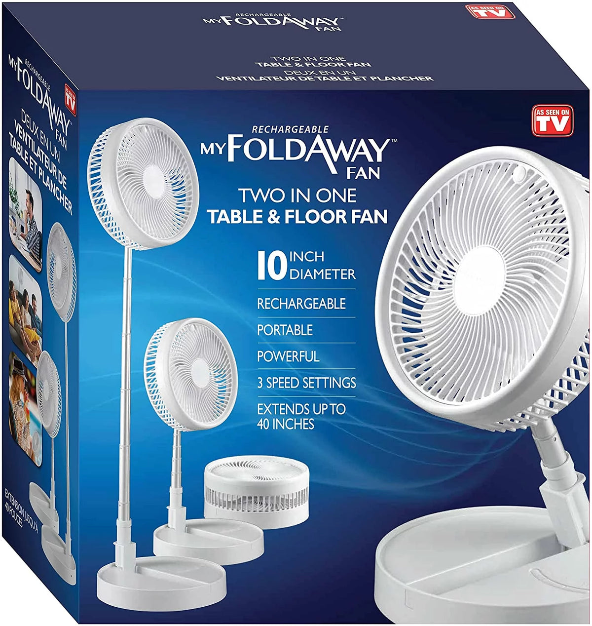 2-in-1 Adjustable Height 40 in. Foldable Portable Rechargeable Floor and Table Fan I210691