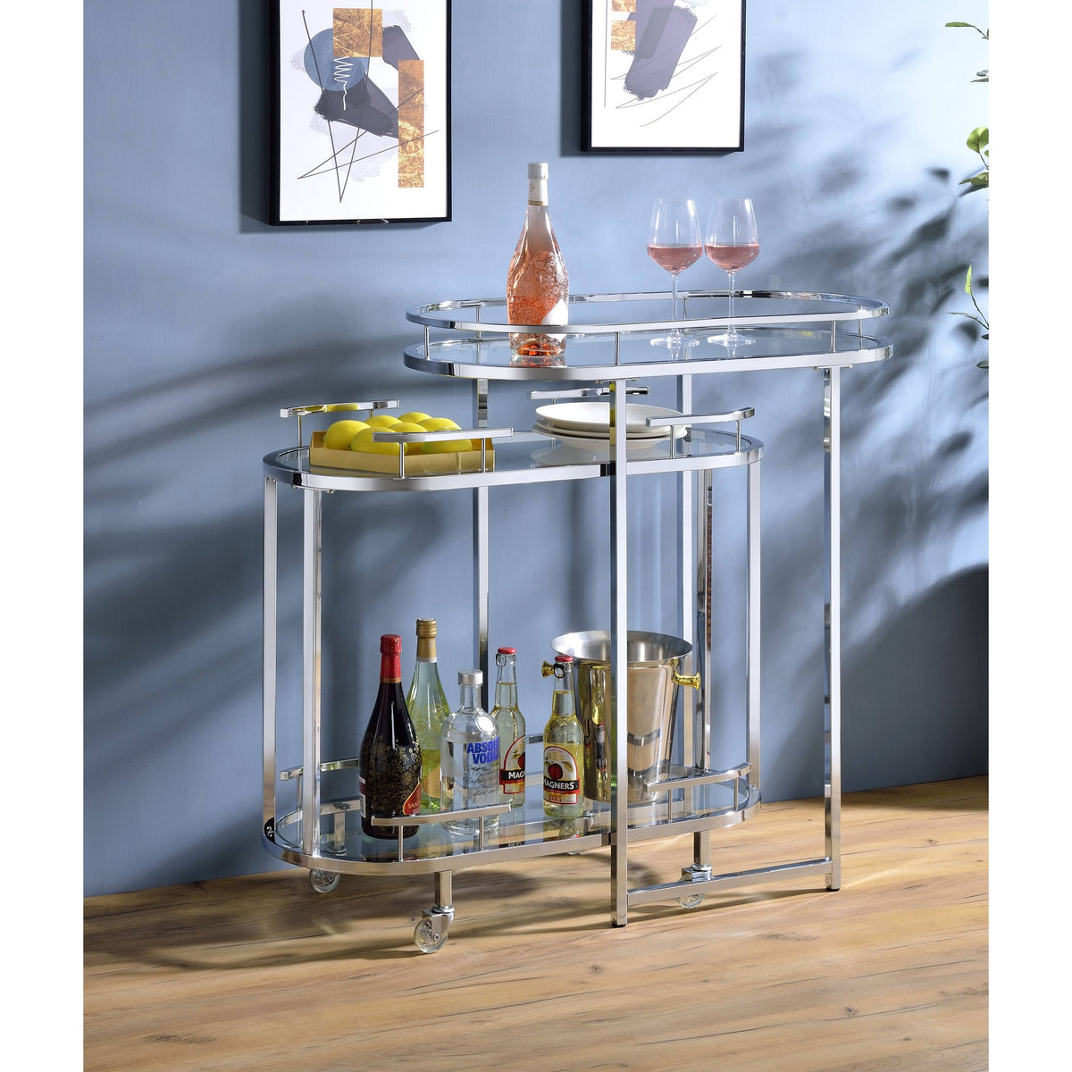 Clear Glass Serving Cart with Chrome Finish S94234