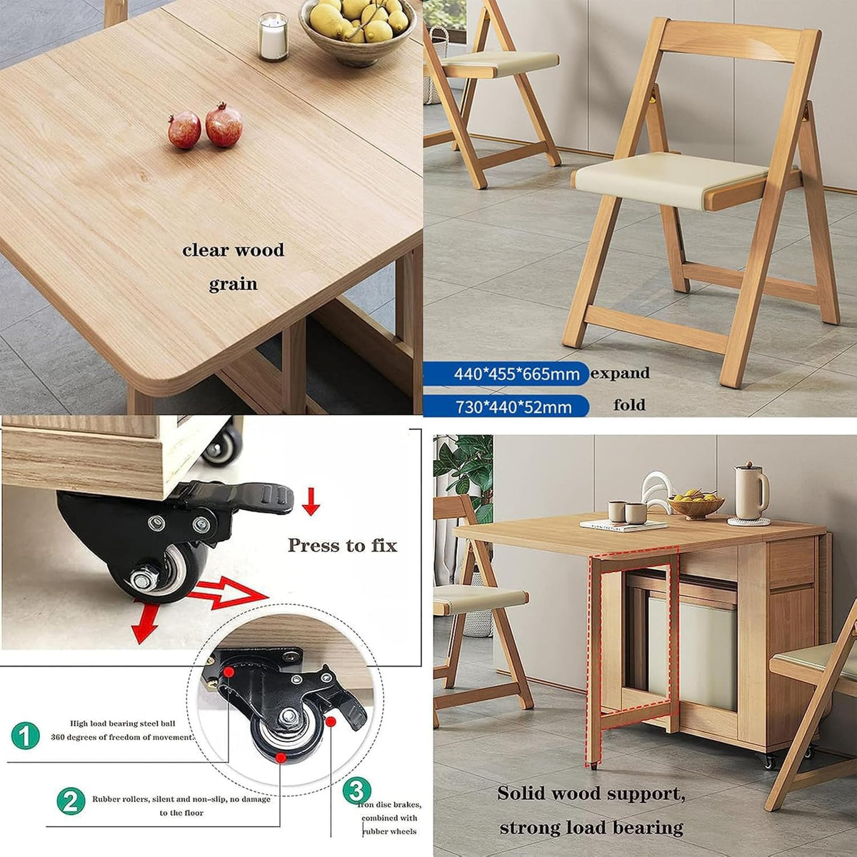 Beige Solid Wood Folding Dining Table Set D431488