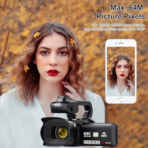 6K 64MP IR Night Vision Digital Camera with 18X Digital Zoom 4.0" Touch Screen WiFi and 64G SD Card D2386