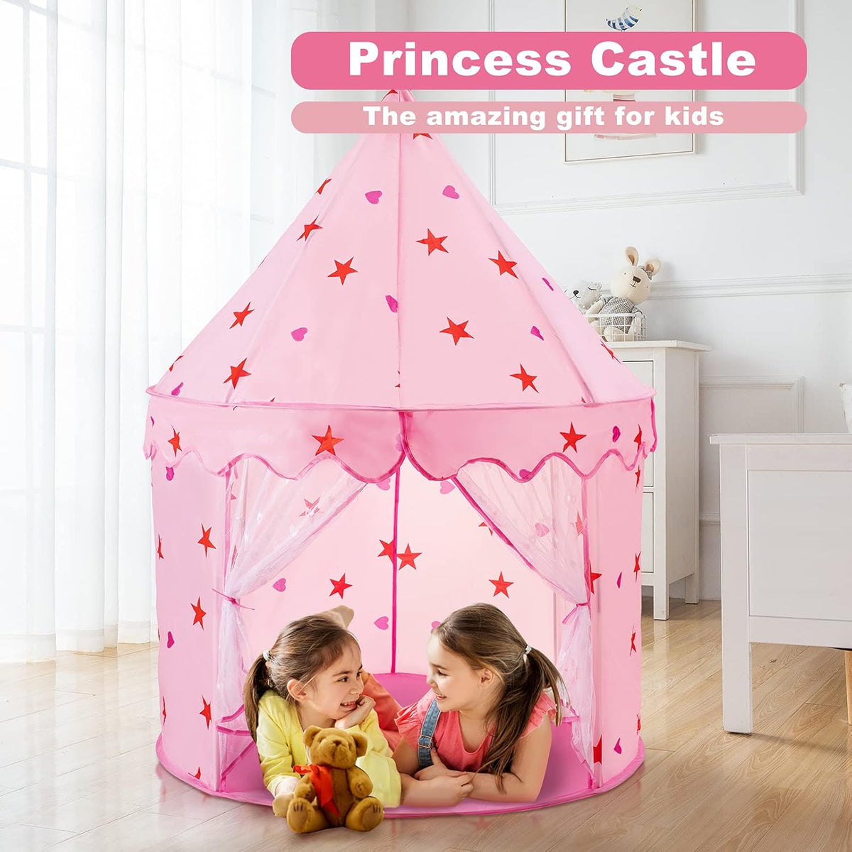 Princess Play Tent with Carrying Bag Pink 40’’ x 53’’ I889558