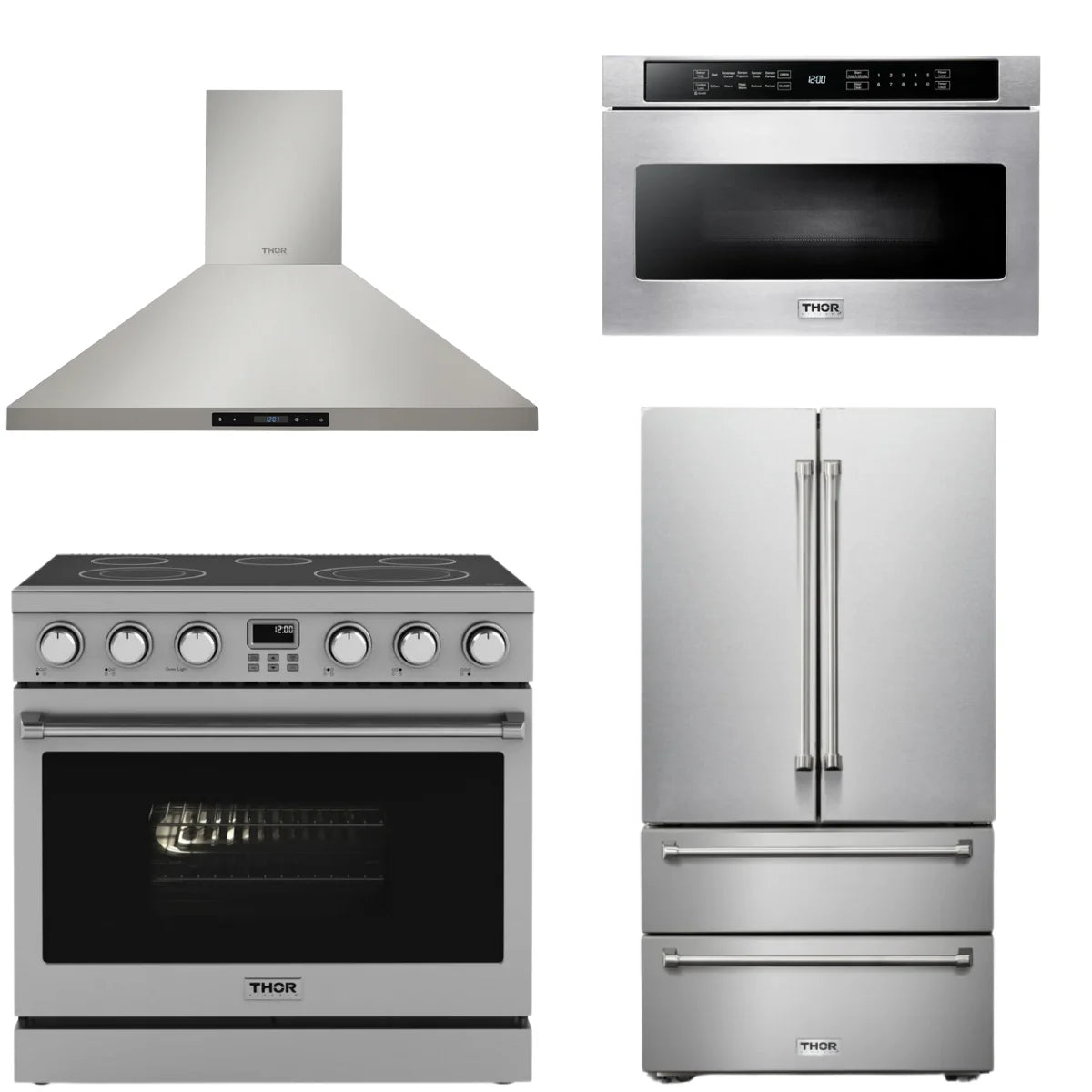 36 Electric Range, Range Hood, Refrigerator and Microwave N909